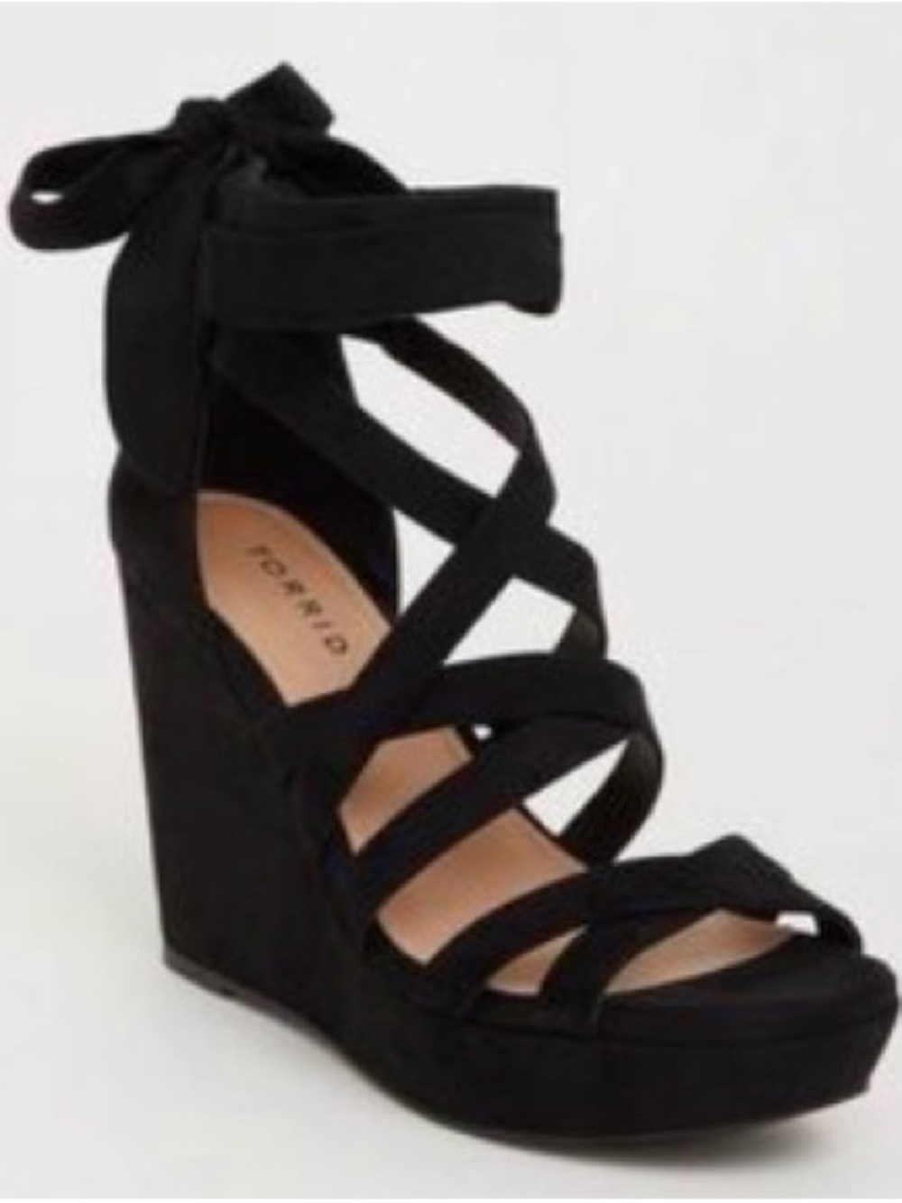 Torrid Black Strappy Lace-Up Platform Wedge Sandals Size 9 WW